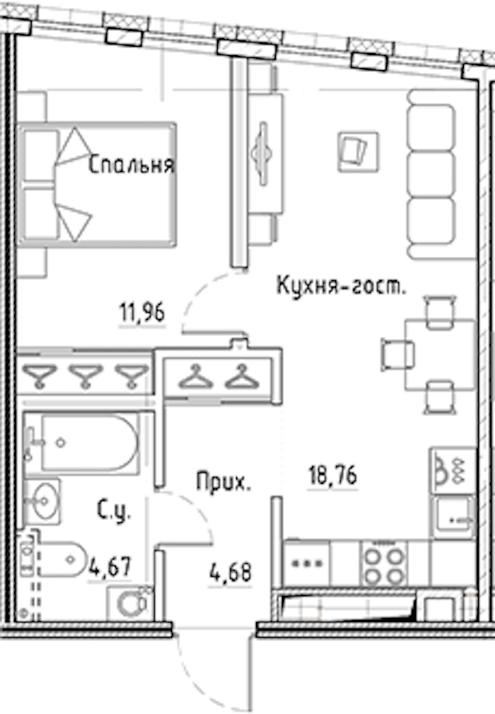 1-комнатная квартира 40.07 м², 3/10 эт., ЖК «LEGENDA Лисичанская 22»